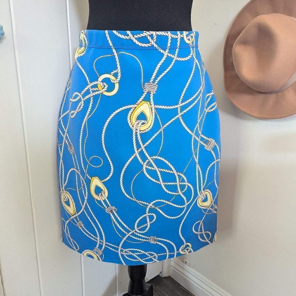J. McLaughlin Blue Gold White Reversible Nautical Knot Skirt MD Coastal Cowgirl